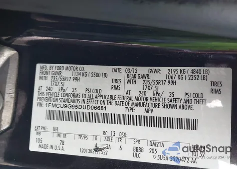 2013 Ford Escape Se from USA, damaged, VIN 1FMCU9G95DUD06681